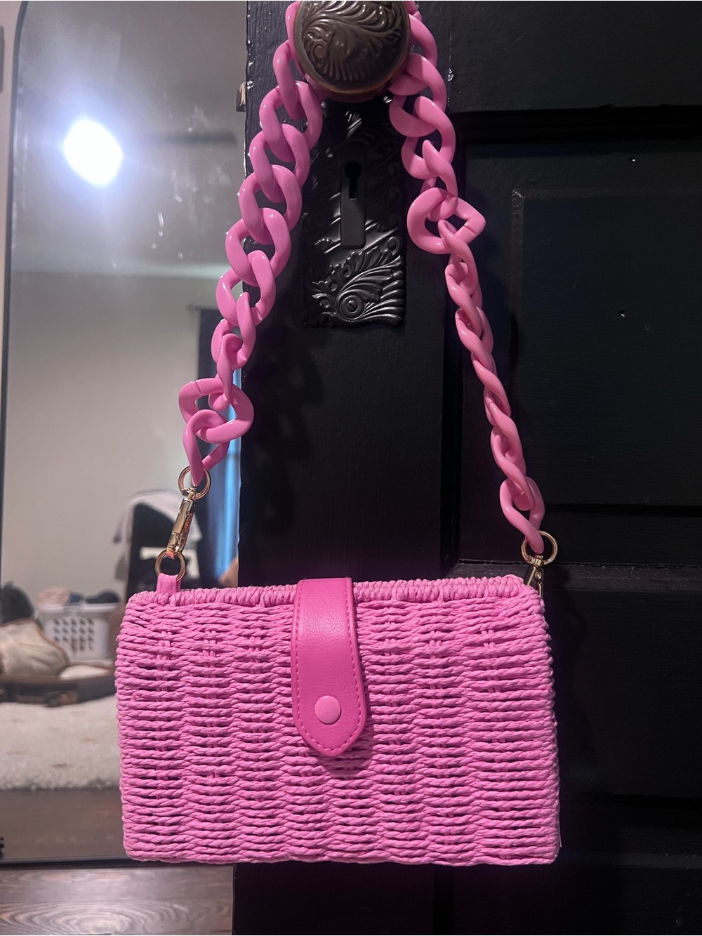 Pink Woven Chain-Handle Shoulder Bag - Unbranded